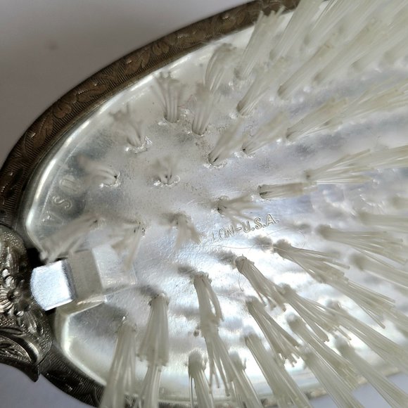 Vintage hand mirror with and hair brash. Vanity set. Made in USA. - Picture 10 of 11